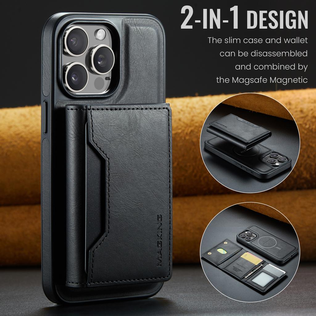 MAGKING K2 Series For iPhone 16 Pro Case Compatible with MagSafe PC+TPU+PU Leather RFID Blocking Phone Cover with Wallet