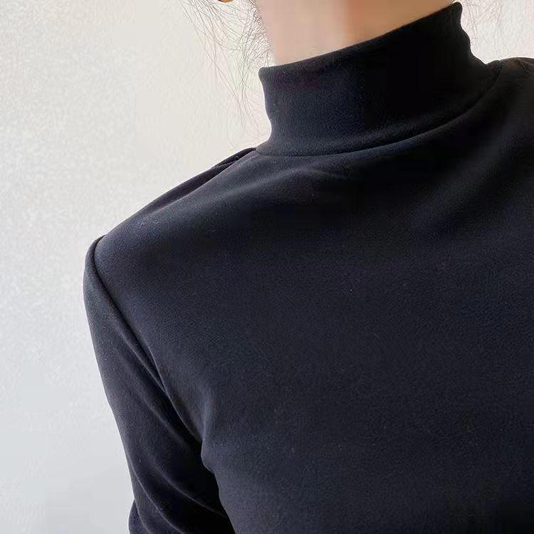 Damski aksamitny top termiczny z półgolfem - dwustronnie szczotkowany kationowy, półgolf, z pluszem na jesień/zimę