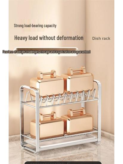 Compact Double-Layer Stainless Steel Dish Rack for Kitchen Countertop