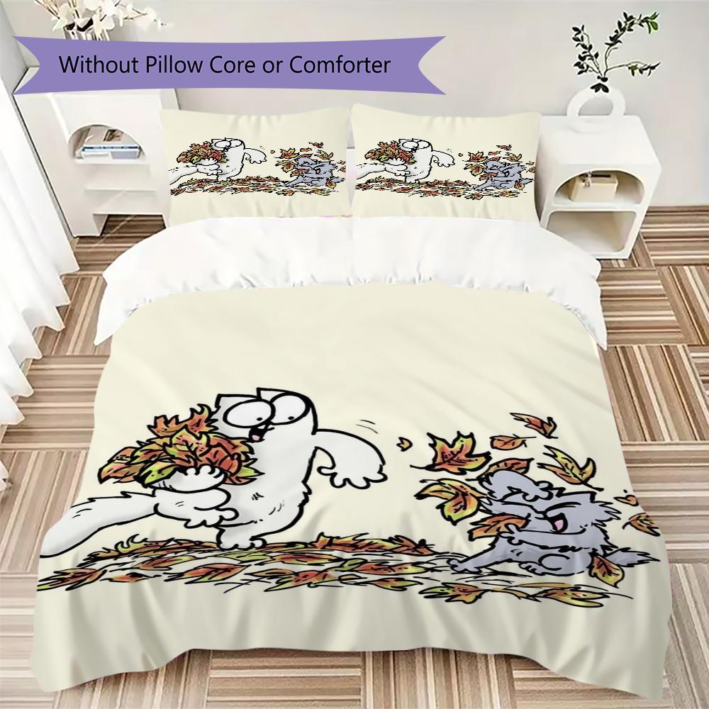 Simon's Cat Muster Bettwäsche Steppset Steppbezug Kissenbezug Heimdekoration Geburtstagsgeschenk (1 * Bettbezug + 2 * Kissenbezug ohne Füllung)