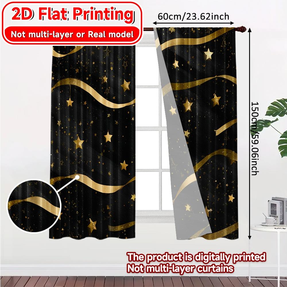 2D Flat Printing  2pcs Golden New Year(1) Print Popular Curtains Prints Light Filtering Curtains Thermal Insulation   and Room