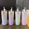 New Fashion Gradient Colour 304 Stainless Steel Thermos Bottle Portable Straw Insulation Cup Car Travel Coffee Cups Mugs 500ML