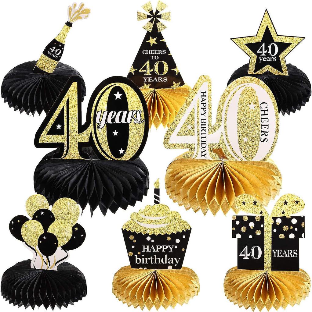 1Set Black 18th 30th 40th 50th 60th 70th 80th Years Old Desktop Honeycomb Ornaments Photo Props for Happy Birthday Party Decor
