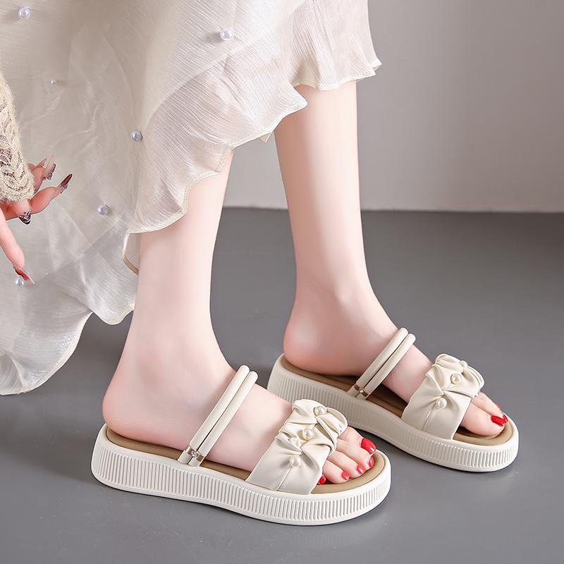 CRLAYDK Sandals for Women Flat Fold Open Toe Shoes Summer Dressy Ladies Strap Slides Outdoor Beach Casual Comfort Slippers