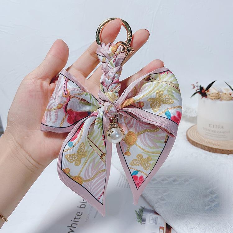 Woven Bow Scarf Keychain - Trendy Car Ring & Women's Bag Pendant