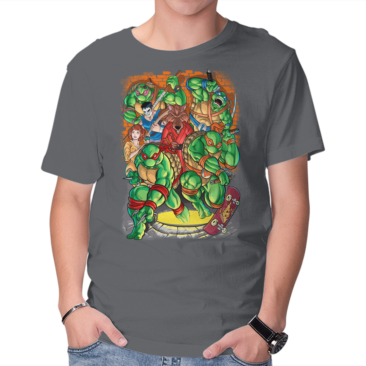 Unisex Crew Neck T-Shirt Pizza, Fights And Stories Graphic Short Sleeve Casual Tee XL