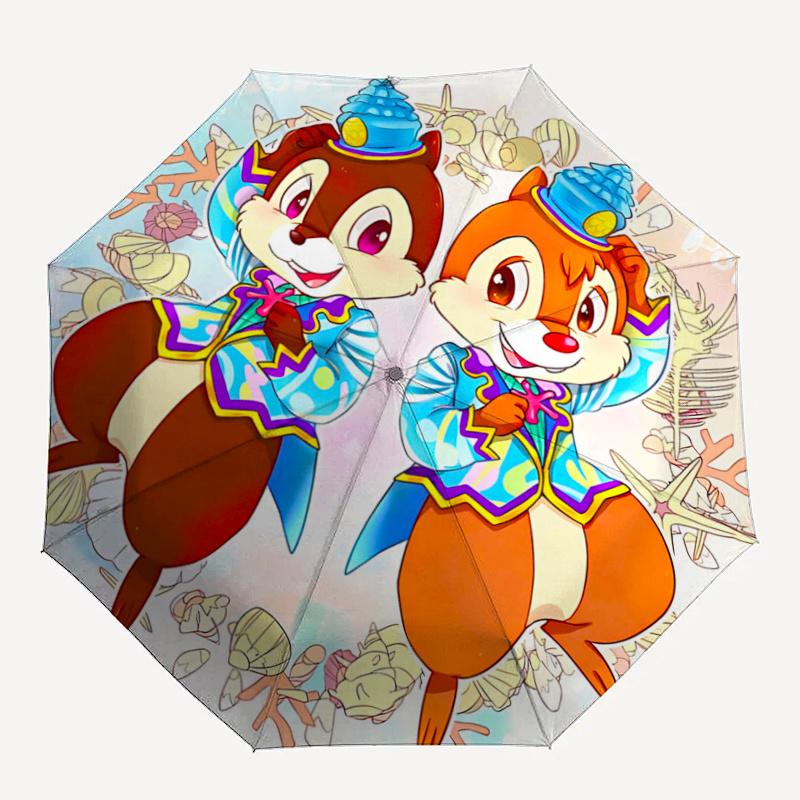 1pc Chip 'n' Dale's Pattern Beautiful Looking Automatic Folding Umbrella, 3 Folding, 8 Iron Frame Design, Durable and Suitable for Travel an