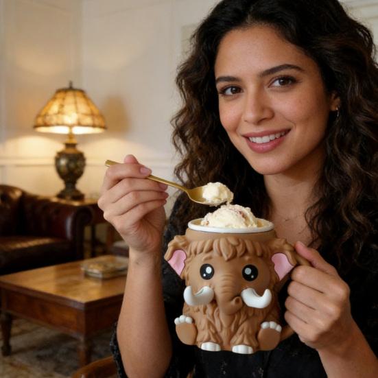 Ice Cream Cup Comfortable Mammoth Ice Cream Holder with Built-In Spoon Trough Fits Standard Ice Cream Cups Gift for Ice Cream Lovers