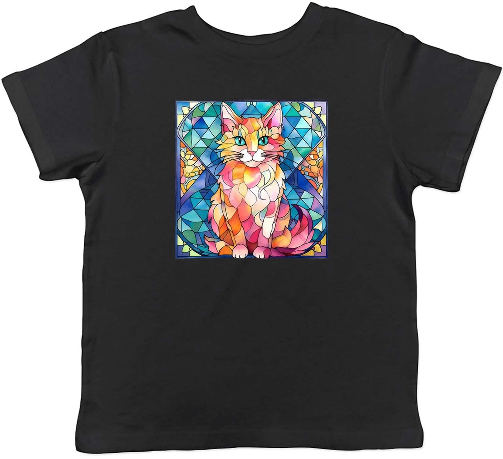 Stainglass Cat Kids T-Shirt Kitten Pet Feline Animal Childrens Boys Girls Gift 110