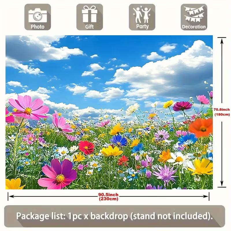 2D Colorful Cosmos Flower Field Backdrop Photo Booth Background
