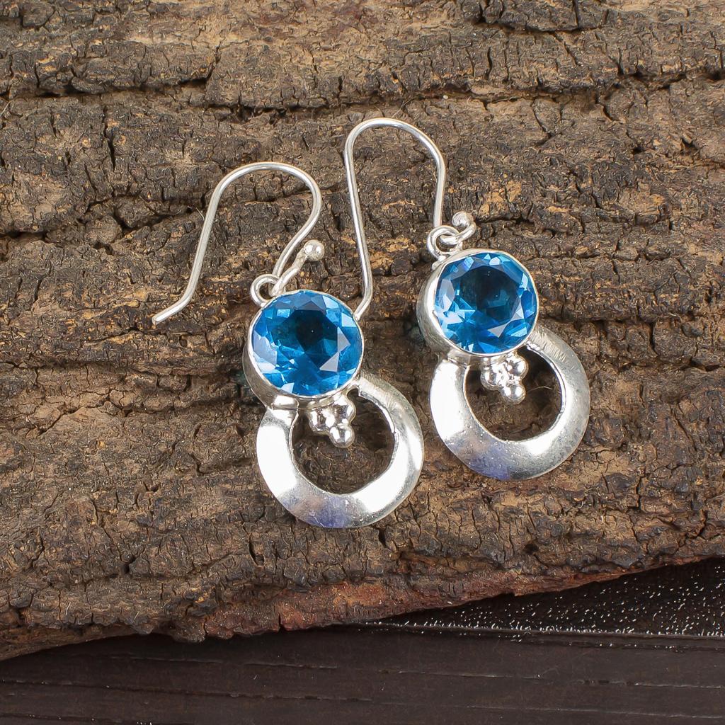 Swiss Blue Topaz 925 Sterling Silver Jewelry, Handmade Gorgeous Silver Earrings, Topaz Gemstone Jewelry For Love