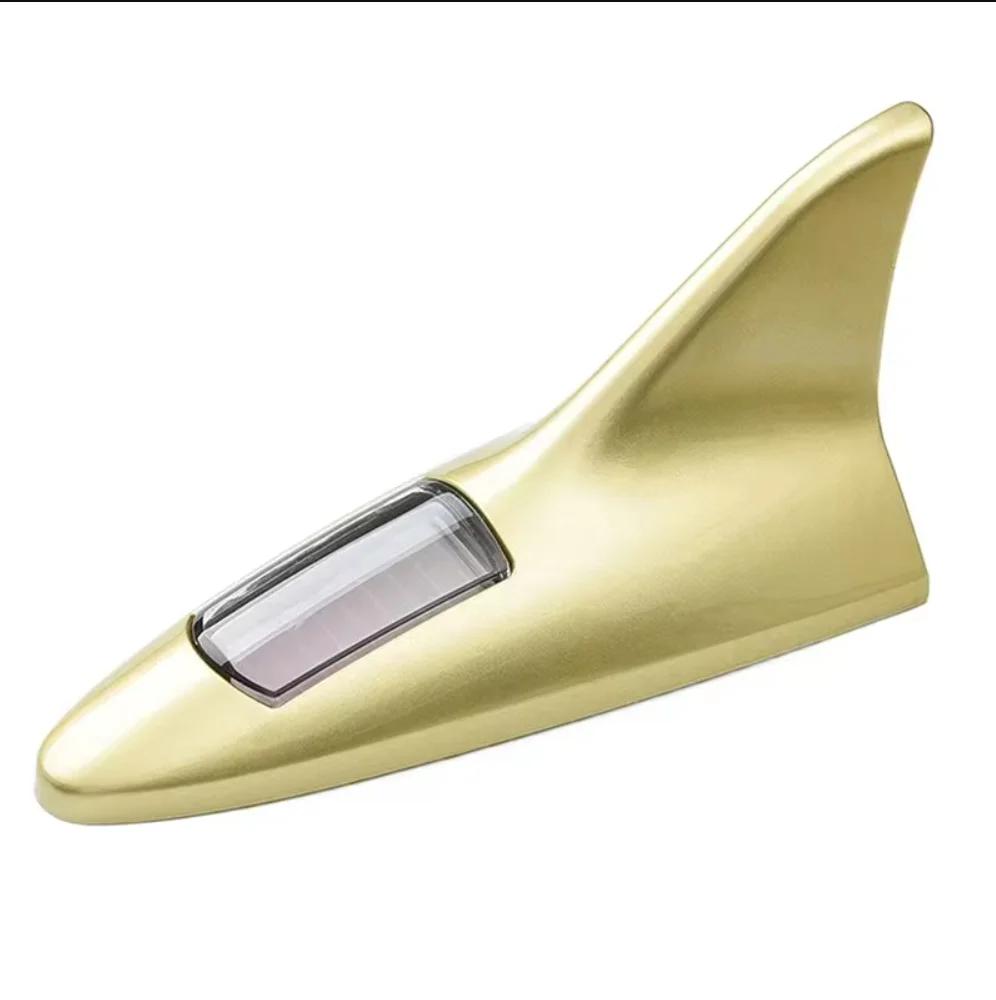 Universal Car Shark Fin Antenna with Solar Energy Led Warning Light Auto Radio Signal Aerial Roof Anticollision Safety Lights