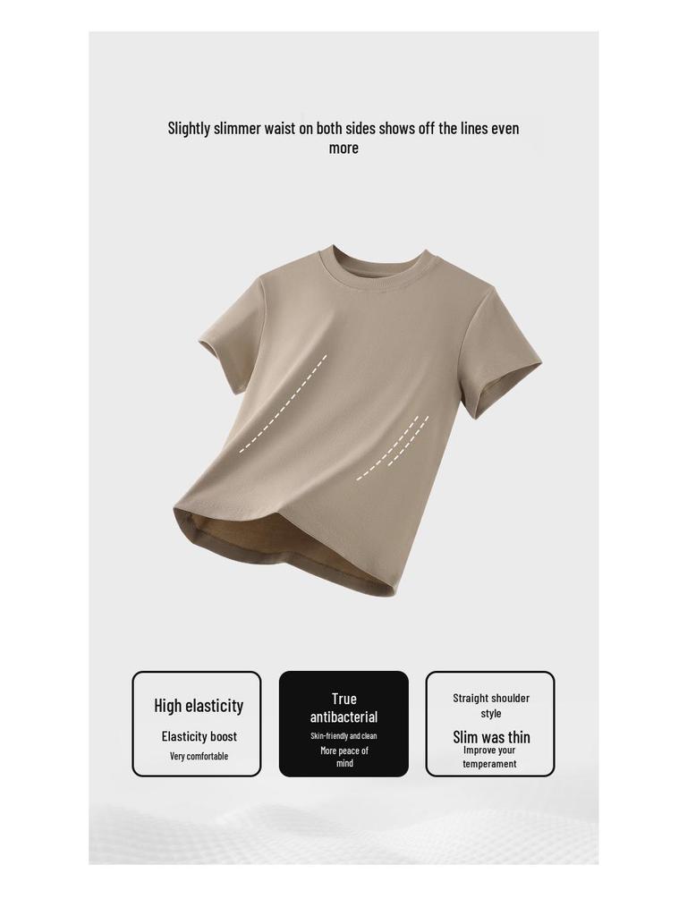 Damski T-shirt z krótkim rękawem i okrągłym dekoltem, z prostymi ramionami