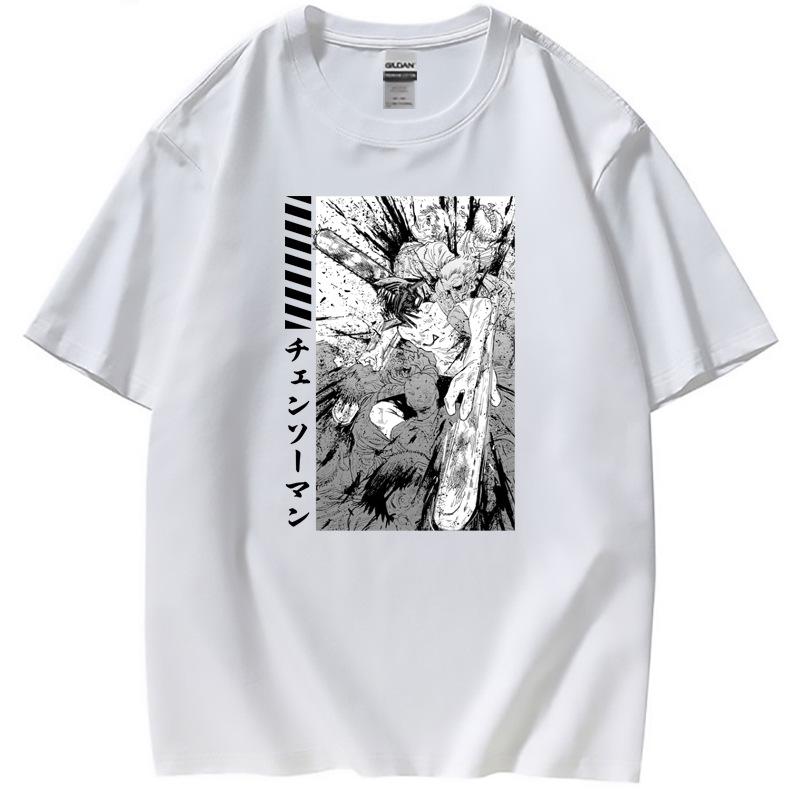 

2022 Женская футболка свободного кроя «Человек-бензопила» - в стиле японского комикса, с круглым вырезом L белый