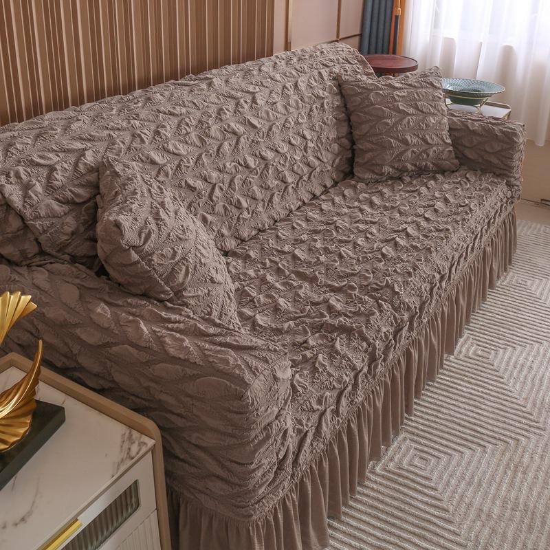New High End Thickened Large Plaid Seersucker Sofa Cover Lace Style All Inclusive Elastic Sofa Cover Cover