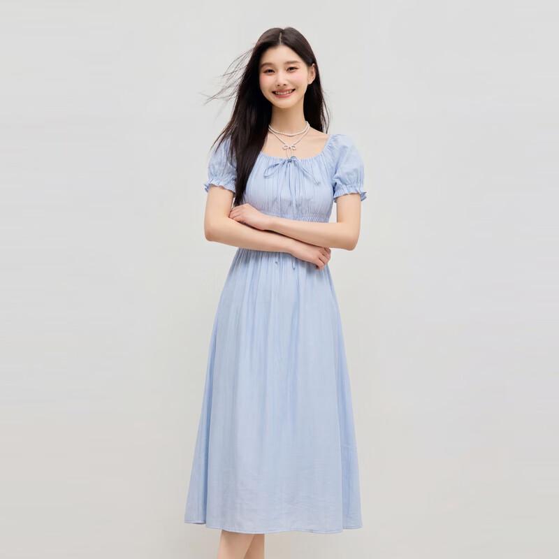 French Style Square Neck A-Line Midi Dress