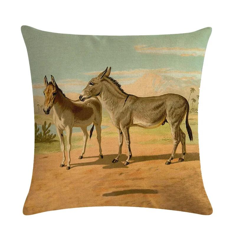 Retro Nostalgische Kunst Pferde-Druck Dekorative Kissenhülle Baumwolle Leinen Haus Auto Sofa Kissenbezug Heimdekoration 45X45cm