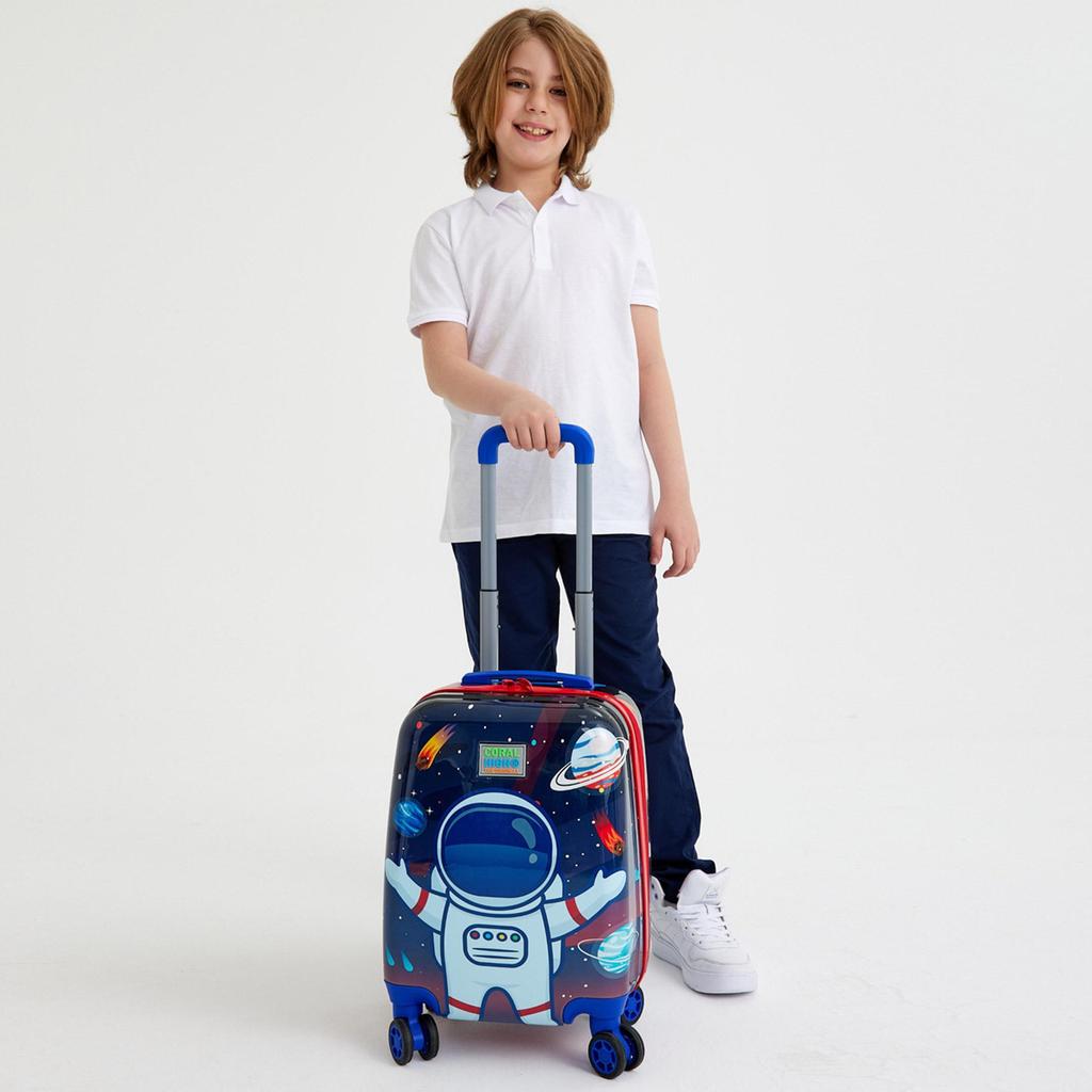 Coral High Kids Saks Blue Astronaut Patterned Children's Suitcase 16743
