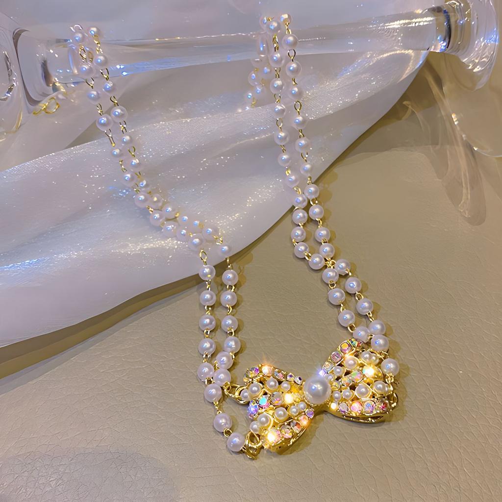 Pearl Necklace Female Baroque Korean Temperament Short Collarbone Chain Bow Neck Chain Internet Celebrity French Retro Bride