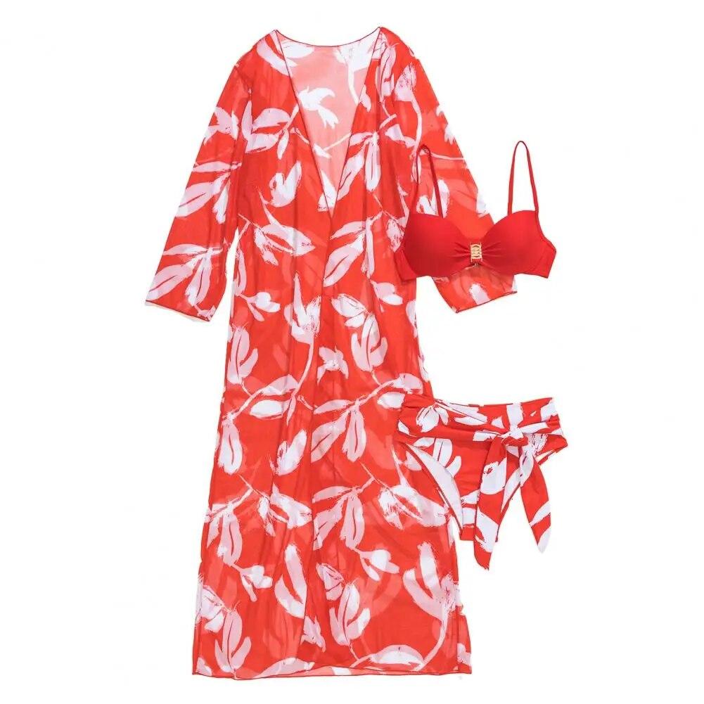 Women Swimsuit Set Summer Vacation Bathing Suit 3-piece Women's Bikini Cardigan Set
