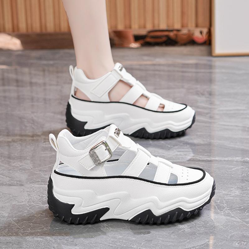 Platform dad shoes sandals 2025 summer new hollow inner height increase casual shoes muffin small Roman sandals