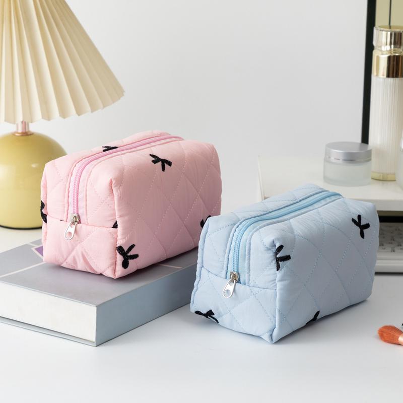 Pink Bow Make Up Bag Portable Cosmetic Pouch Aesthetic Large Travel Makeup Bag Organizer Pencil Purse Accessories for Women