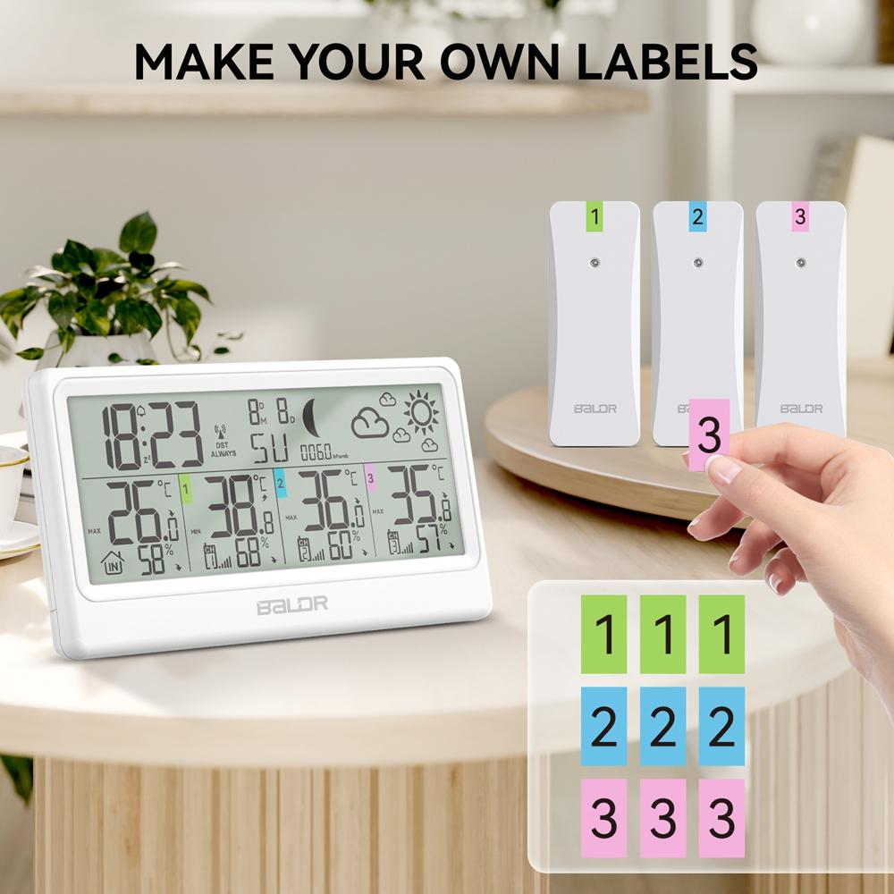 8,5" Bezprzewodowa Stacja Pogodowa DCF Kalendarz Budzik Cyfrowy Fazy Księżyca Termometr Higrometr Prognoza Trendów 3 Czujniki