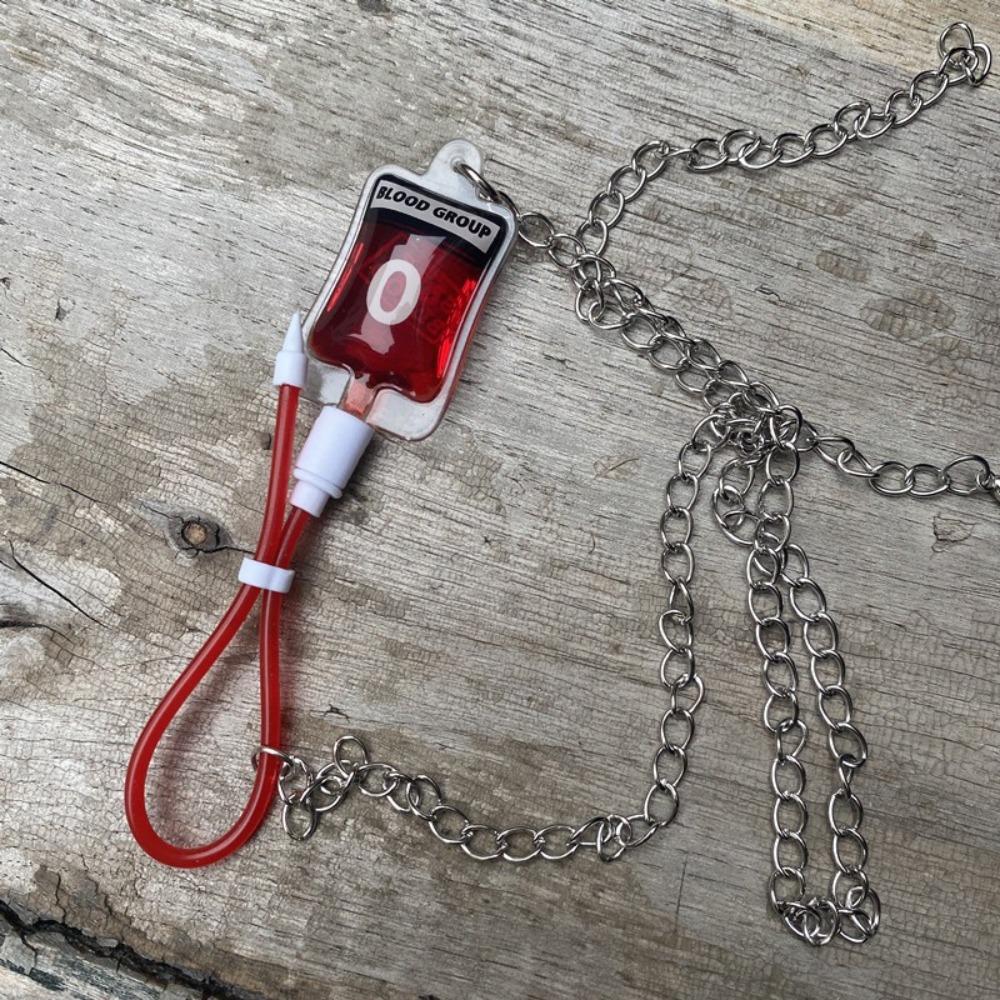 PVC Blood Bag Necklace Type a B O AB Plasma Halloween Jewelry Halloween Blood Ear Studs Women
