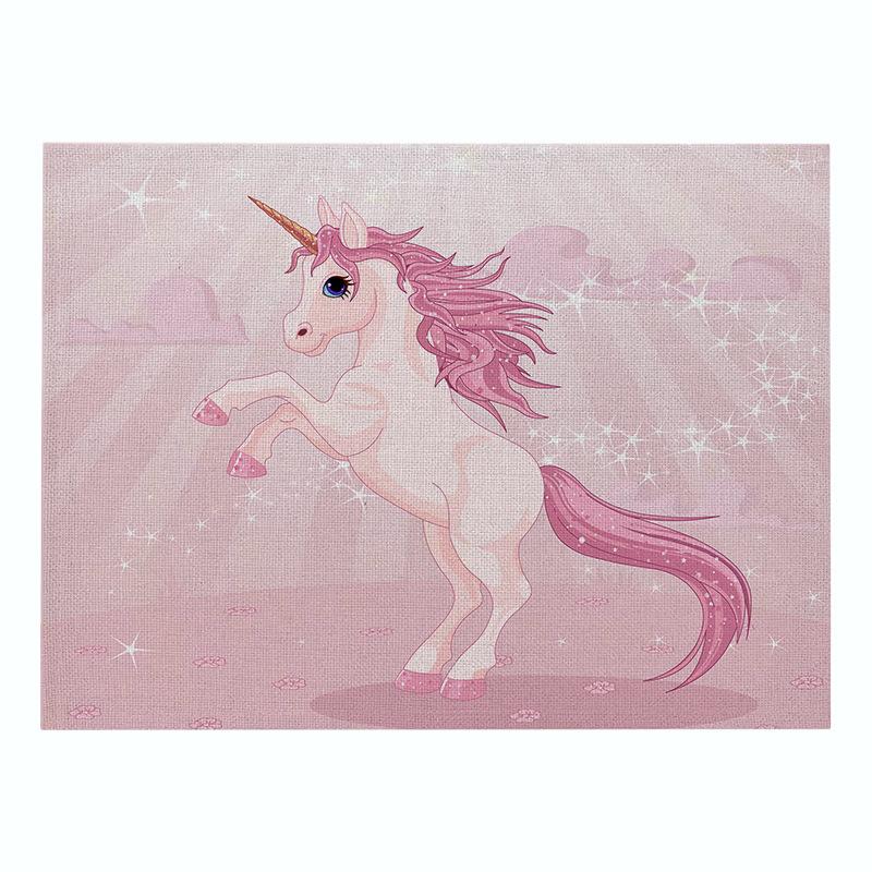 Nordic INS Desen Animado Unicórnio Linho Tapete de Mesa Antiderrapante Resistente ao Calor Jogo Americano para Mesa Porta-copos para Copo de Bebida Acessórios de Cozinha