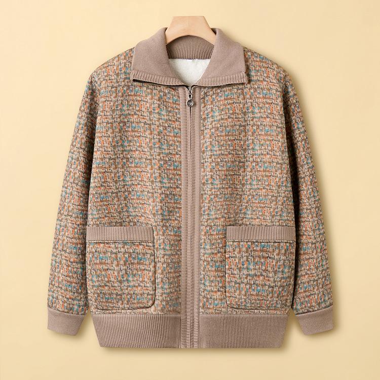 New Autumn and Winter Clothes for Middle-aged and Elderly Sweaters for Women with Velvet Thickened Cardigans for Warm Tops for Grandma Jackets