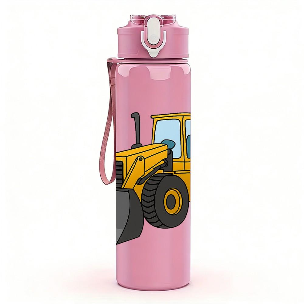 1PC Bulldozer Construction 750ml Color Plastic Sports Water Bottle Leakproof Flip Straw Lid Suitable for Sports Office Home Use