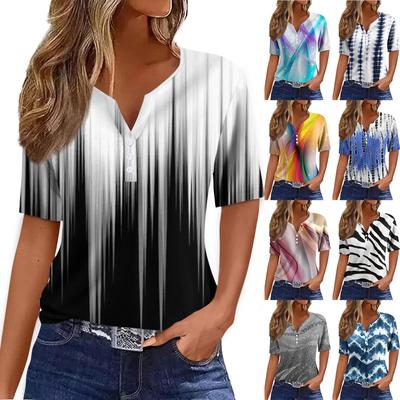 Women's T Shirt Tee Print Button Short Sleeve Daily Weekend Fashion Basic V- Neck Regular Top