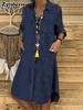 Plus Size Women's Denim Dresses Solid Color Loose Fit Casual Dress