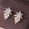 Exquisite Luxury Geometry Full of Zircons Shining Leaves Shape Stud Earring for Women Korea Temperament Jewelry Accessory Gifts