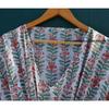 Damen Hippie Baumwolle Sommer Nachtwäsche Blumendruck Weiß Langes Maxi Kaftan Kleid CKFTN-SCRN-FULL-BUYIT-097