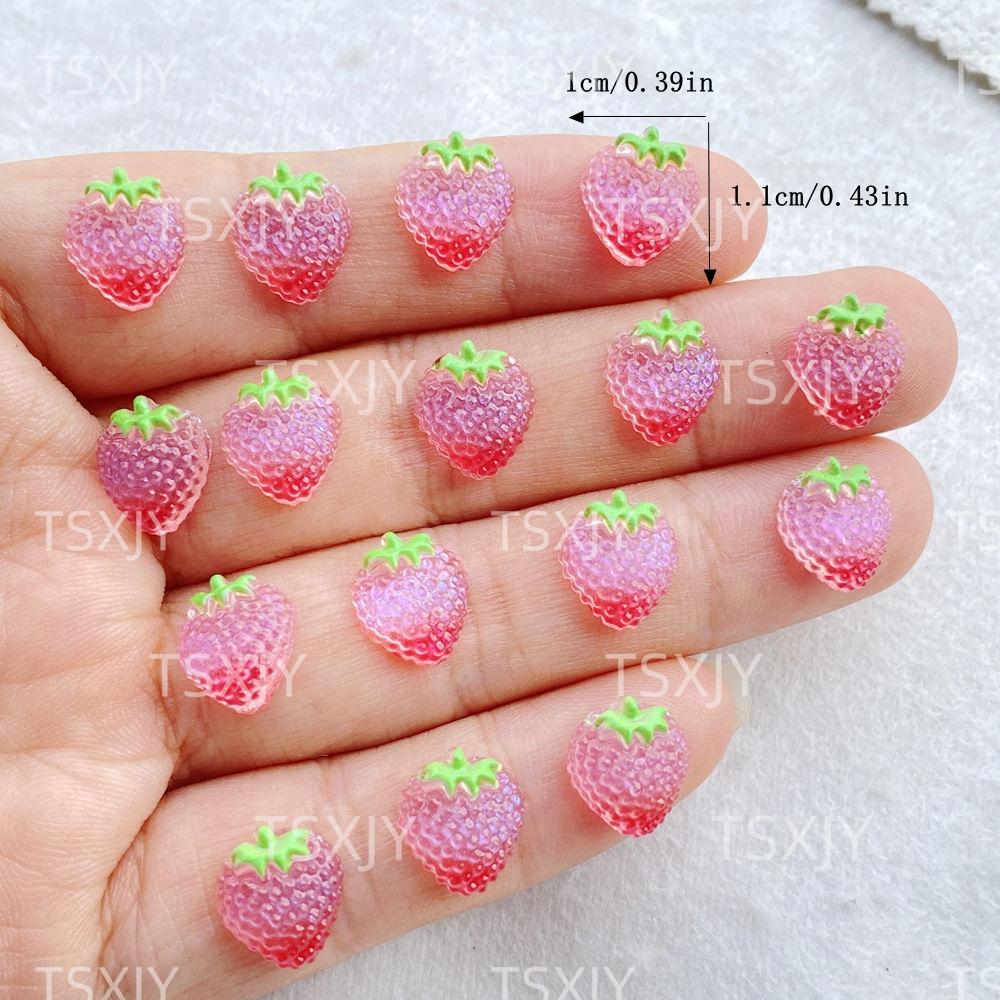 50pcs pink 3D Strawberry Cute Nail Charms Flatback Resin Rhinestone Gems Red Strawberry Designs Nail Decoration Jewelry