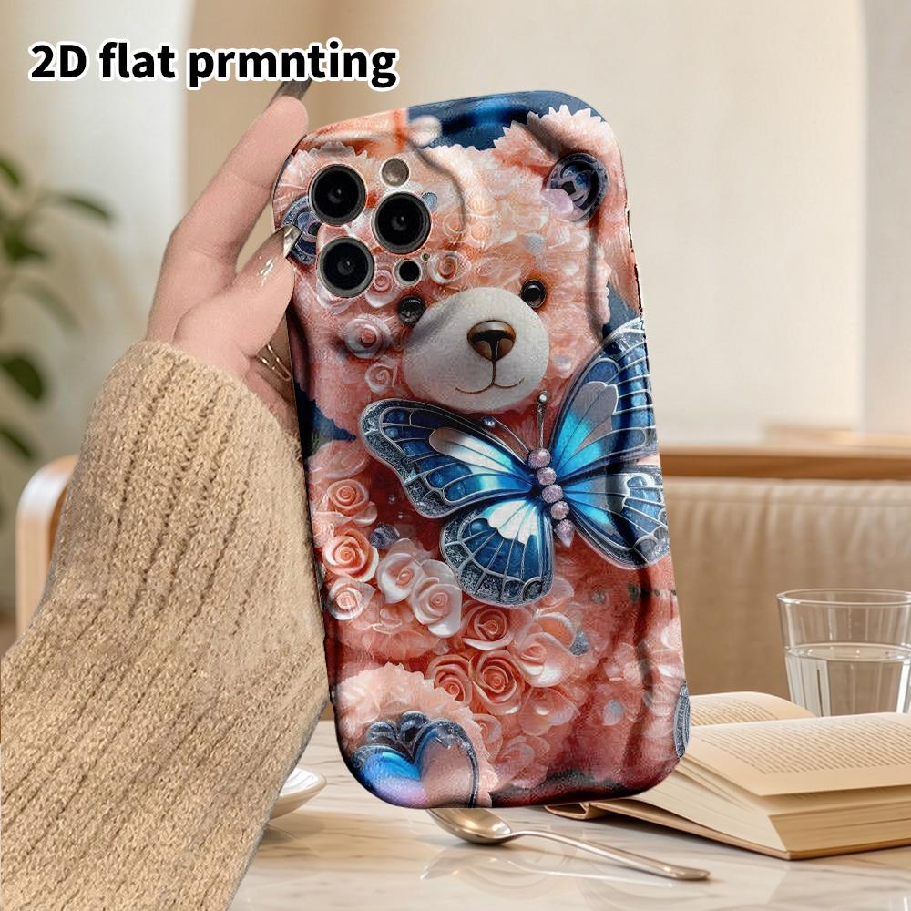 Phone Case: 2D Flat Design Suitable for iPhone 18, 17, 16, 15, 14, 13 Pro Protective Cases, Couple Style, Floral Teddy Bear, Christmas and Halloween G
