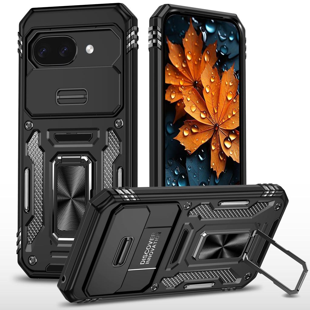 Für Google Pixel 9a Hülle Ständer Schiebe-Objektivabdeckung PC+TPU Sturz