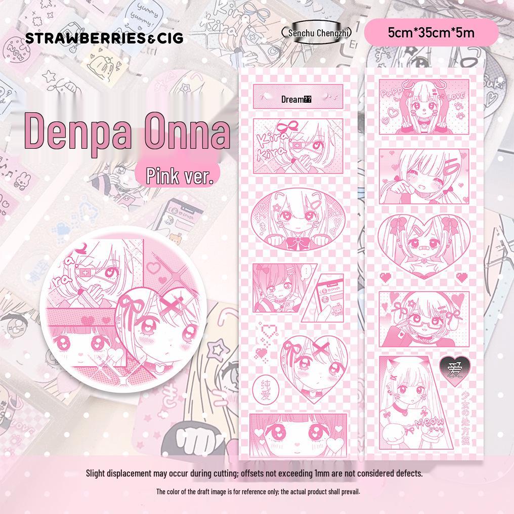 Strawberry Smoke: Electric Wave Girl Die-cut Masking Tape & Stickers for Journal and Phone Decoration