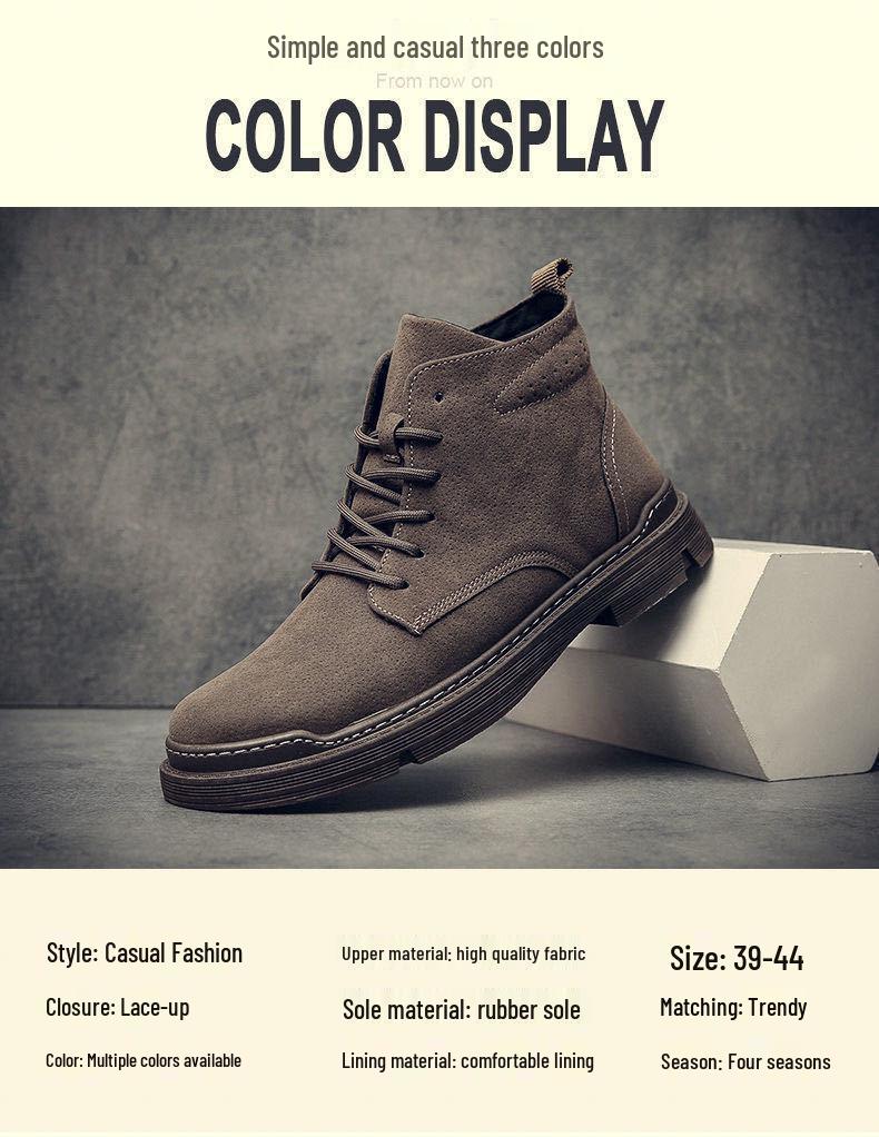 Men's Autumn/Winter Lace-up High-top Velvet Martin Boots - Casual Flat Bottom Trendy Style