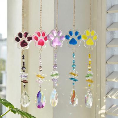 Crystal Cat Paw Wind Chimes, Crystal Suncatchers for Windows Hanging, Prism Rainbow Maker for Indoor Outdoor Home Garden Decor