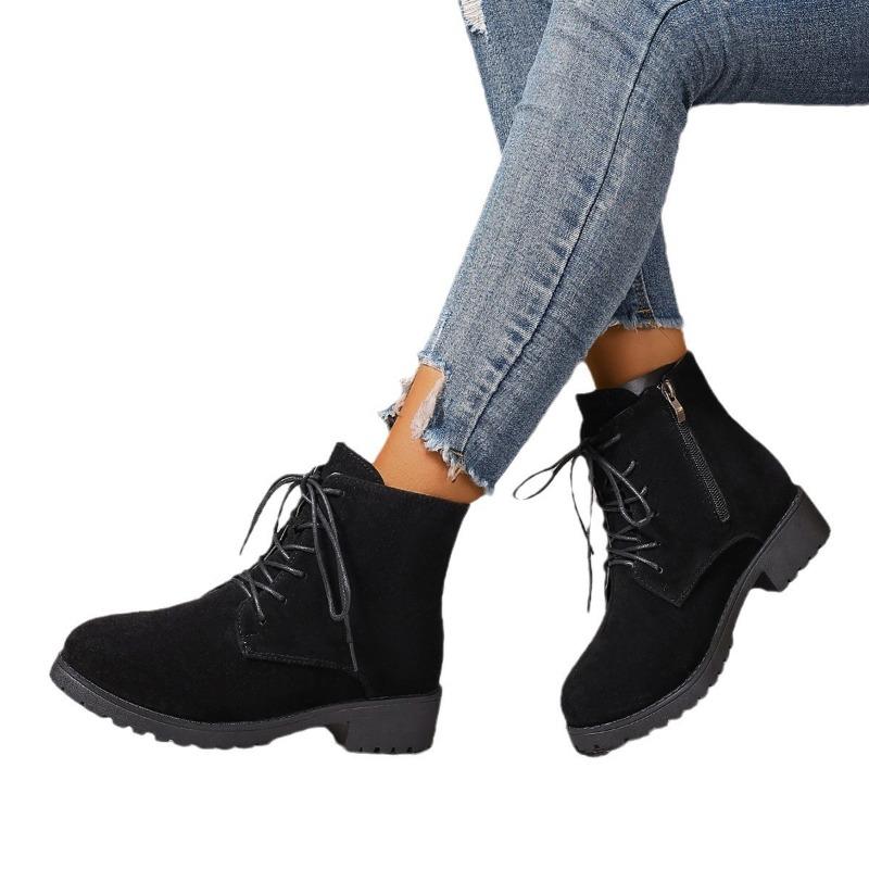 Large size women's boots new fashion short boots women's thick heel round head Martin boots side zipper women's shoes