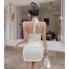 Pure Desire Halter Neck Slim Fit Tank Dress – Enhances Bust, Sleeveless, High Waist, Solid Color