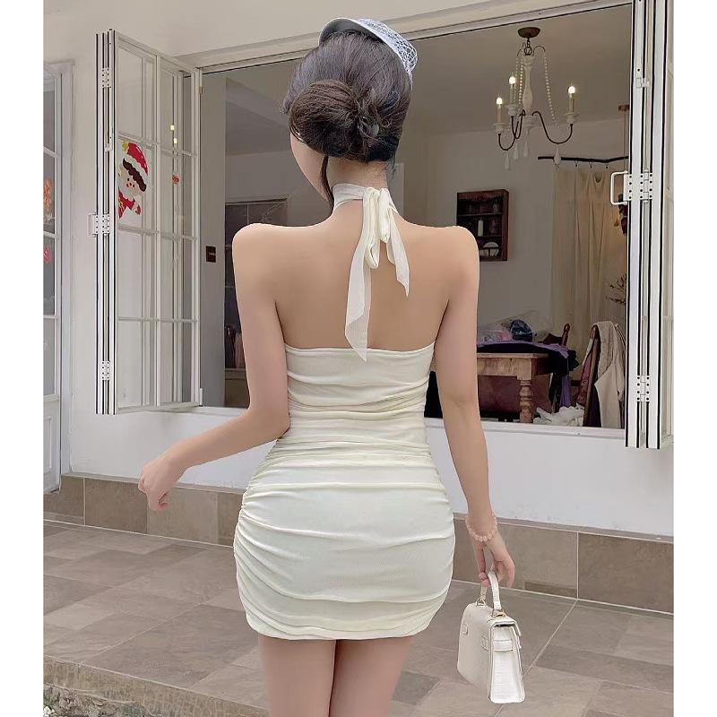 Pure Desire Halter Neck Slim Fit Tank Dress – Enhances Bust, Sleeveless, High Waist, Solid Color