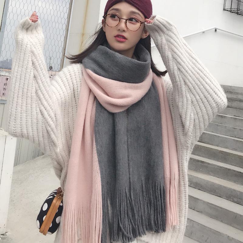 

Korean Style High-End Striped Neck Warmer: Versatile Autumn/Winter Imitation Cashmere Scarf Shawl 200x42 cm сірий колір/рожевий
