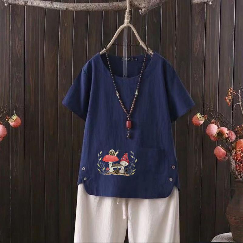 Bestseller estivo da donna, t-shirt grafica quotidiana elegante e gratuita, camicia vintage in lino girocollo, camicia a maniche corte, top s-4xl