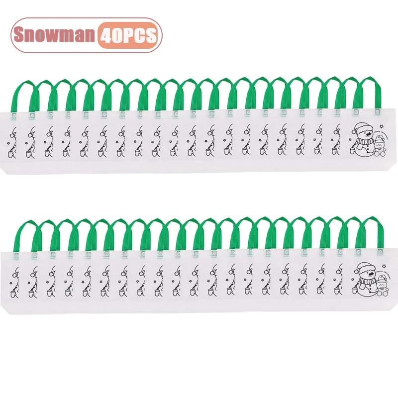 10-40PCS Kids Christmas Diy Painting Tote Bag Cartoon Coloring Reusable Craft Gift Bag Holiday Party Supplies Home Decoration