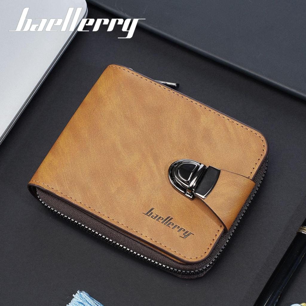 Men's Retro Multifunctional Short Wallet with Buckle and Zipper Coin Purse