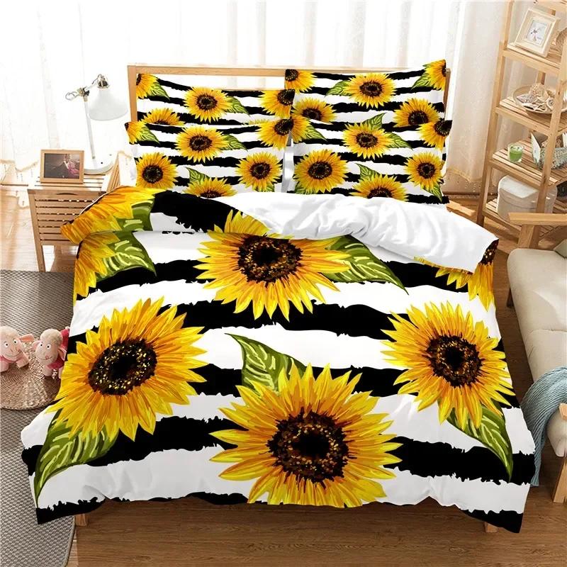 3D Printed Flowers Sunflower Bedding Set Single Twin Double Queen King Cal King Size Bed Linen Set