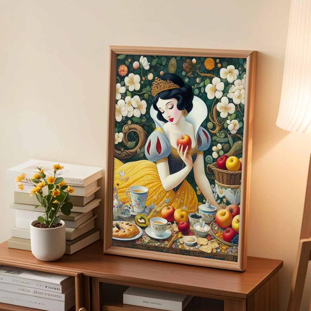 Full Round Diamond Painting The Princess Eating Apples Art Rhinestone Picture Mosaic DIY 5D Cross Stitch Embroidery Home Decoration